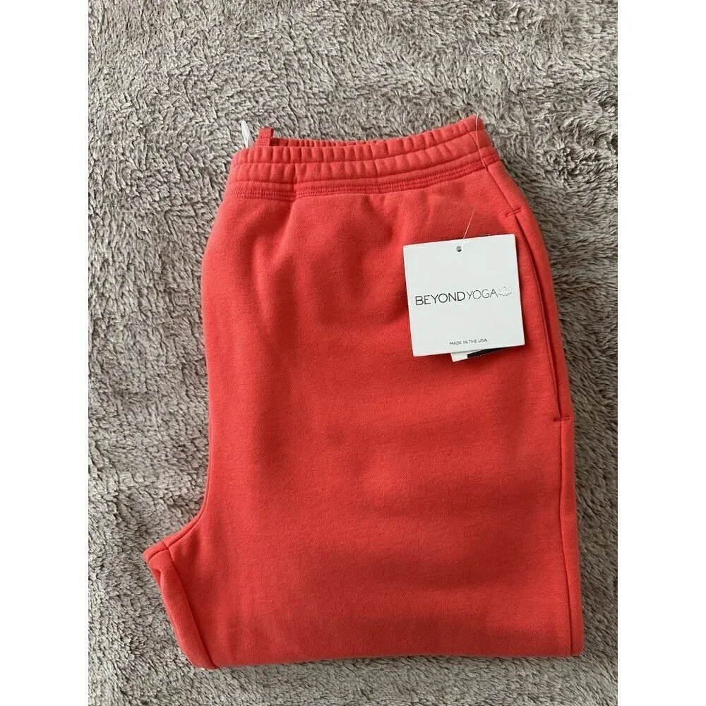 Beyond Yoga On The Go Cotton Blend Joggers Sweatpants S Orange $98 NWT